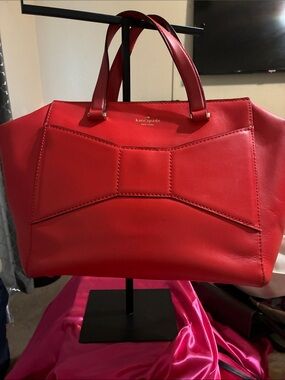 kate spade red leather bow-accent tote